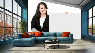 business woman holding a blank billboard Wall mural