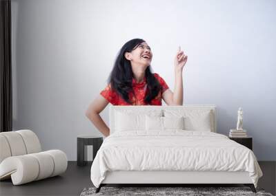 chinese asian woman showing copy space wearing chinese traditional dress on white background Wall mural