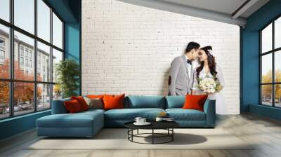 lovely asian newlywed couple Wall mural