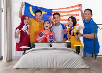 malaysia people holding flag celebrating independence day together Wall mural