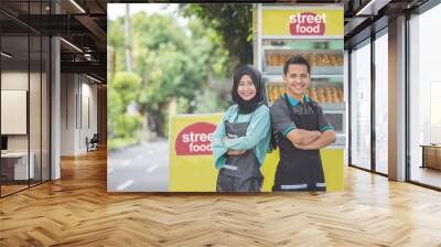 man with small business food stall Wall mural