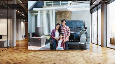 portrait of successful asian family having their own new home and car Wall mural