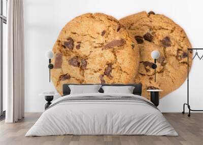 Two chocolate chip cookies isolated on white background. Wall mural