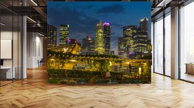 Singapore skyline at the Marina at night, Singapore, Southeast Asia,  Wall mural