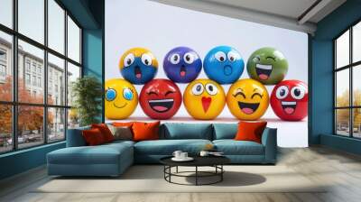 Colorful Emoji Faces in Various Expressions Isolated Wall mural