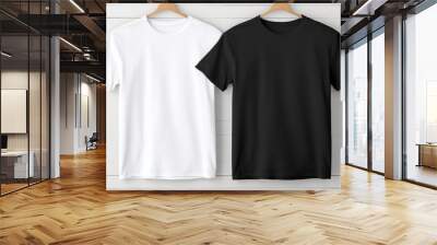 black and white t-shirts hanging. t shirt for mockup Wall mural