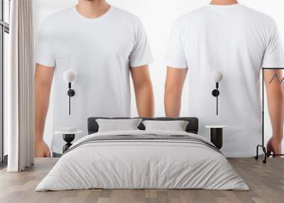 Man wearing a plain white t-shirt for mockup. front and back views Wall mural