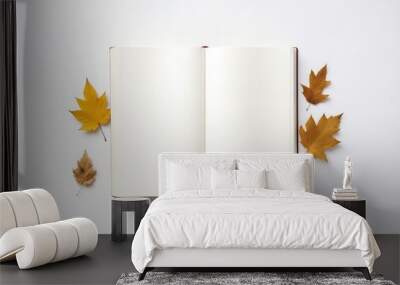 opened empty book. foliage decoration. blank page for mockup. Wall mural