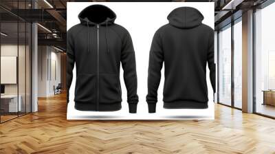 stylish black hoodie zipper mockup. front and back view with white background Wall mural