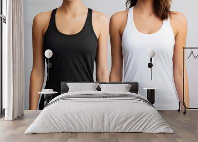 two girls wearing black and white tank tops for mockup Wall mural