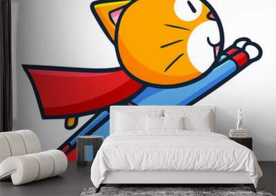 Cute and funny super cat flying happily Wall mural