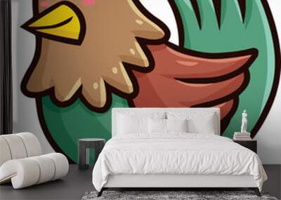 Funny green brown rooster cartoon vector Wall mural