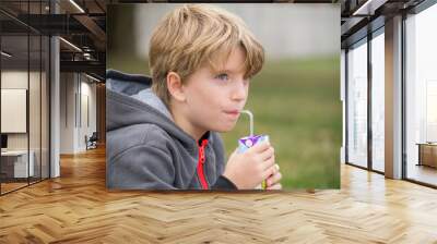 Portrait of a kid drinking juice with a straw Wall mural