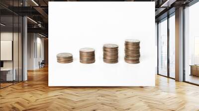 Stacks of US quarters in ascending order on a white background    Wall mural