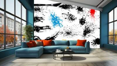 Collection of ink stains and splashes. Hand painted with brush. Drops, spilled liquid. Wall mural