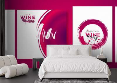 Collection of templates with wine designs. Idea, top view concept of wine glass. Circular mark of wine glass. Wall mural