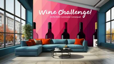 Design idea for party, tasting or wine challenge. Background wine colors in colored stripes. Illustration of red and rose wine bottles. Wall mural