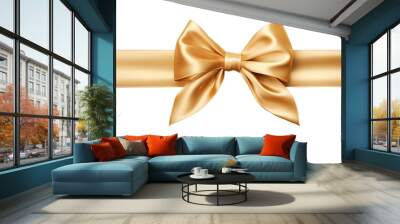 
cross gold silk ribon with bow on right side isolated on white background Wall mural