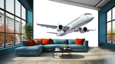 white airplane taking off on an isolated white background Wall mural