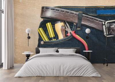 tool kit in jean pocket Wall mural