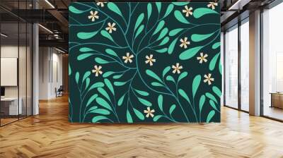 Hand Drawn Seamless Pattern Flowers Leaves  Illustration Wall mural