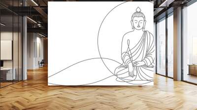 continuous line-art buddha Wall mural