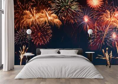 abstract colorful bright fireworks background for celebrate Wall mural