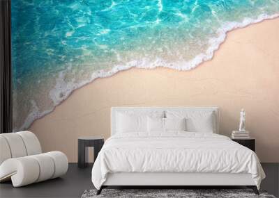 Beautiful Soft blue ocean wave on fine sandy beach Wall mural