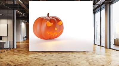 Halooween Pumpkin with light glowing Isolated is on white background and light reflectiong on the floor with clipping path Halloween decoration 3D rendering Wall mural