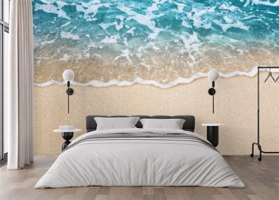 Soft blue ocean wave on clean sandy beach background Wall mural