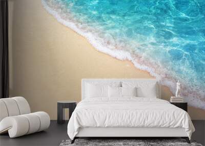 Soft blue ocean wave on clean sandy beach Wall mural