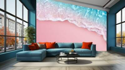 Soft blue ocean wave on pink background Wall mural