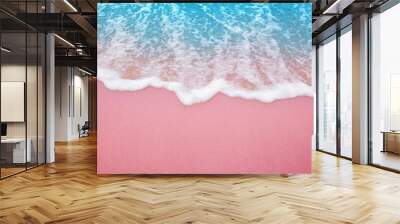 Summer pink sands beach with soft blue ocean wave and beautiful fine sand pink color Wall mural