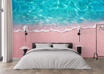 tropical pink sandy beach and clear turquoise water Wall mural