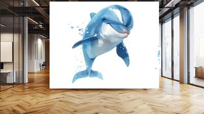 A playful dolphin leaping in watercolor style isolated on a transparent background Wall mural