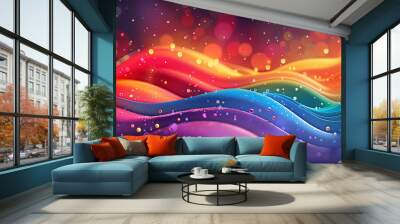 A vibrant rainbow pride graphic illustration designed as a wallpaper, featuring bold colors and abstract shapes Wall mural