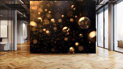 Abstract gold particles of liquid Glowing orbs background. Shiny transparent gradient backdrop. Strong depth of field Wall mural