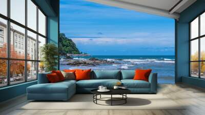 Peaceful tropical coast with clear skies, few clouds and reefs, Background, Chanthaburi, Thailand
 Wall mural