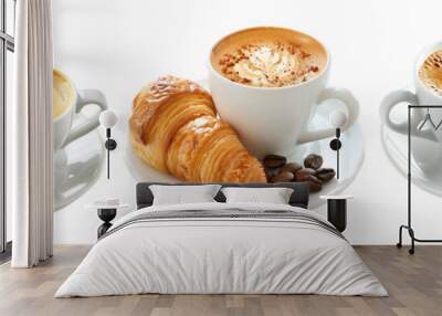 set of coffee with a croissant isolated on transparent background Wall mural