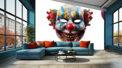 set of creepy clown mask with vibrant colors isolated on transparent background Wall mural