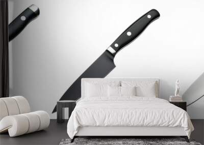 set of professional chef knife with black handle on a transparent background Wall mural