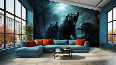  Werewolves transforming under the moonlight. Wall mural