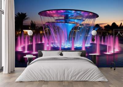 Futuristic Fountains: Highlight unique water features with colorful lights. Wall mural