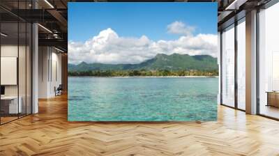 Fabulous panoramic view of the of mountains, colorful clouds and clear ocean/ Mauritius Wall mural