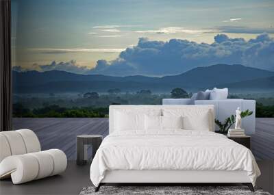 3d sofa on sundeck mountain view Wall mural