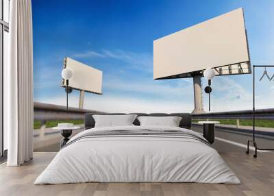 Mockup image of 3d rendering billboard beside highway. Wall mural