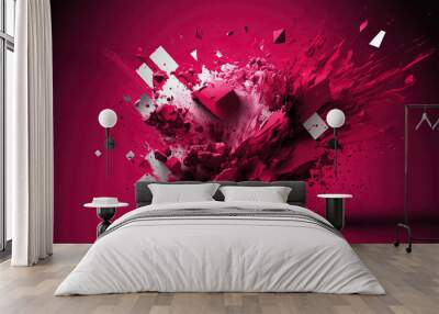 Trendy Pantone 18-1750 viva magenta color abstract explosion background, monochrome background. Color of the year 2023. Wall mural