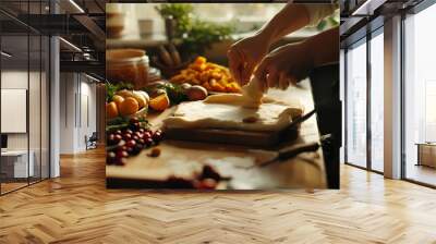 Thanksgiving meal prep: close-up of traditional dishes being made from scratch Wall mural