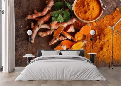 Fresh turmeric and powder Wall mural