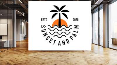 beach sunset and palm tree logo design icon symbol vector illustration. Wall mural